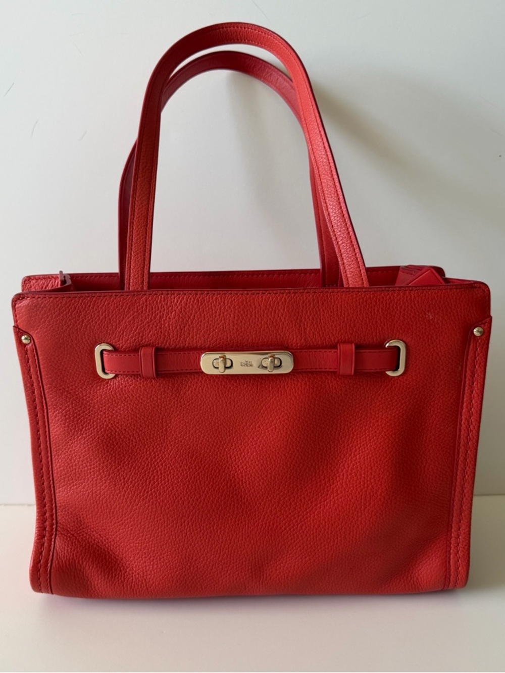 Coach Women's Polished Pebble
Leather Small Swagger Tote 
Watermelon